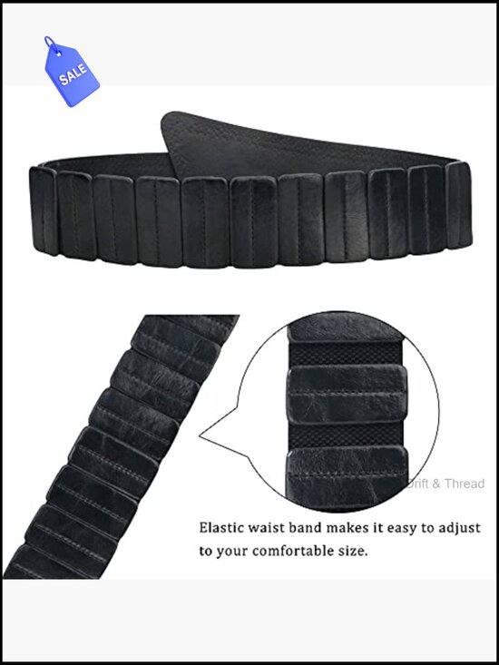 Elastic Studded Punk Chunky Waist Belt Retro 80s Stretch Wide main image 6